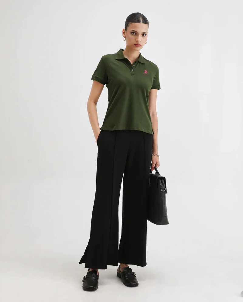 Rareism Women's Collar Button Plain Polo