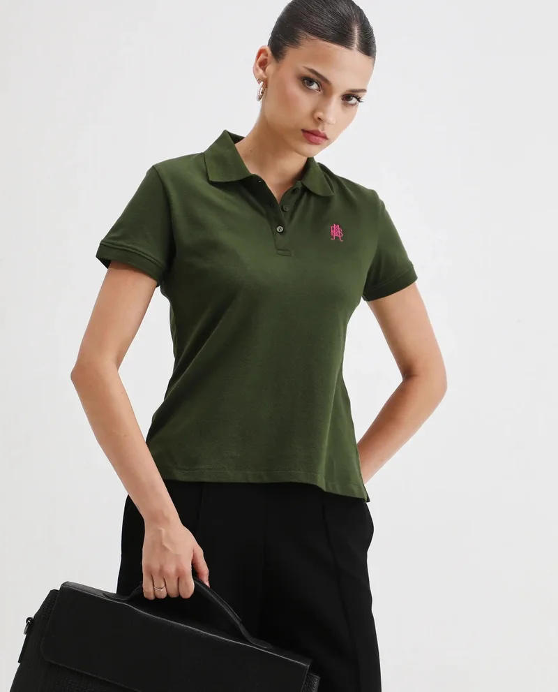 Rareism Women's Collar Button Plain Polo