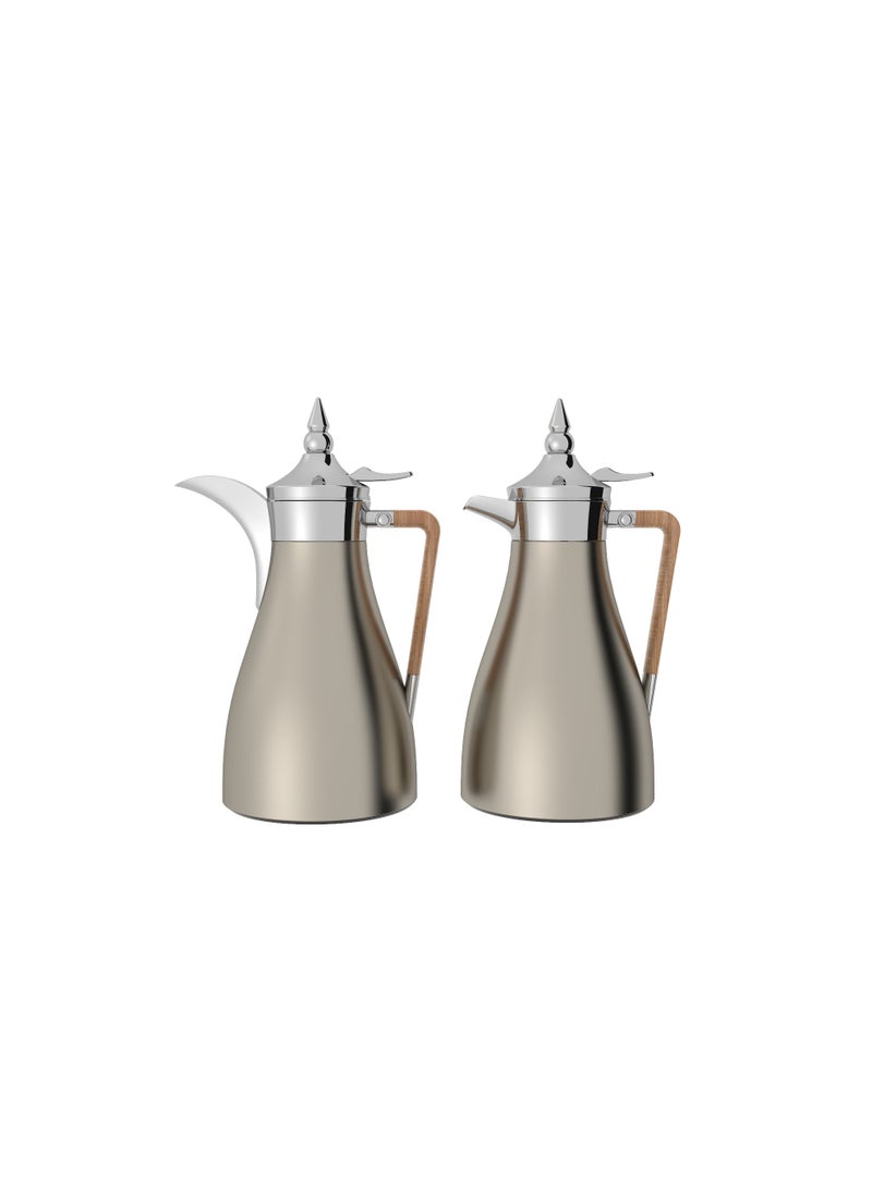 Regal 2-Piece Arabic Coffee & Tea Vacuum Flask Set (1.0 L + 1.0 L) – Stainless-Steel Body with Glass Liner – Double-Wall Insulated Thermos Set - Image 2