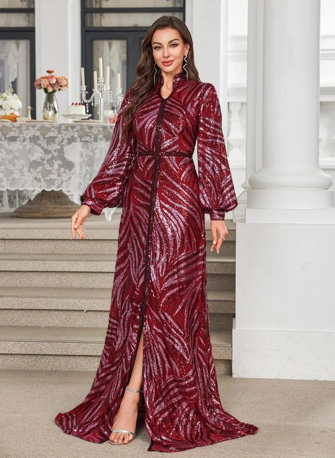 سوبجير Burgundy Sequin Mermaid Hem Maxi Dress