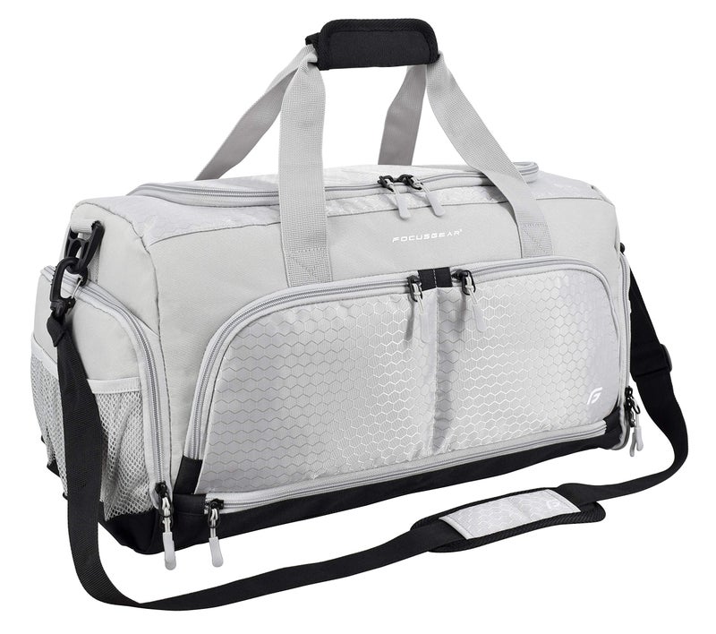 FocusGear Ultimate Gym Bag 2.0: The Durable Crowdsource Designed Duffel Bag with 10 Optimal Compartments Including Water Resistant Pouch (Silver, Medium (20")) - Image 1