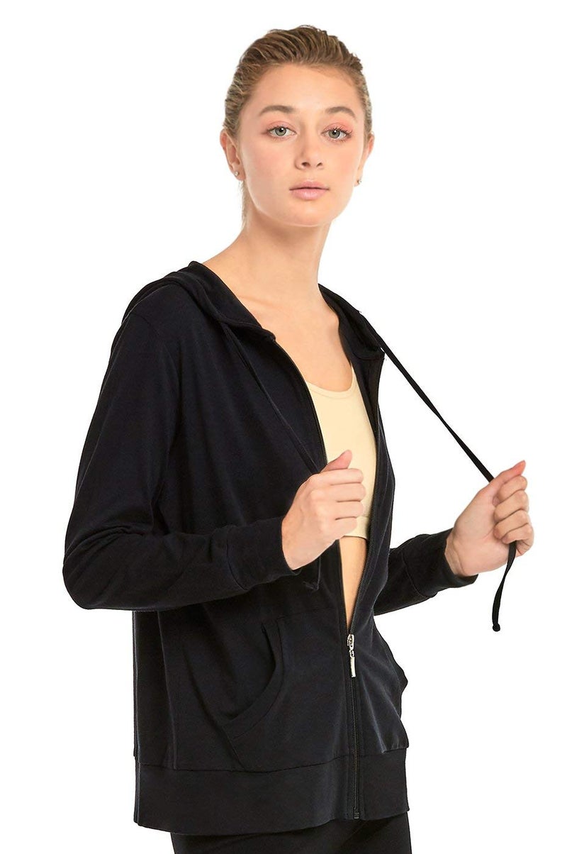 Sofra Women's Thin Cotton Zip Up Hoodie Jacket (S, Black) - Image 3