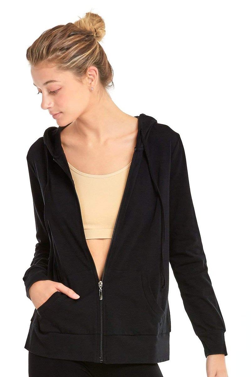 Sofra Women's Thin Cotton Zip Up Hoodie Jacket (S, Black) - Image 1