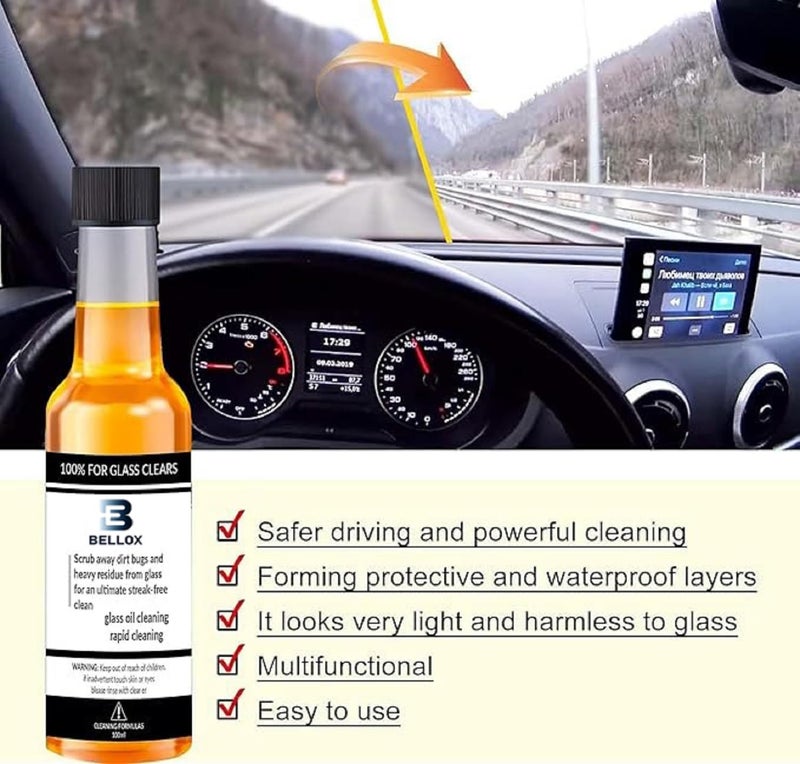 BELLOX ENTERPRISE BELLOX Car Windshield Glass Cleaner With Sponge | Oil Film And Water Spot Remover for Glass Surfaces | Glass Cleaner for Home and Auto Windows Cleaning, 100ml (PACK OF 2) - Image 2
