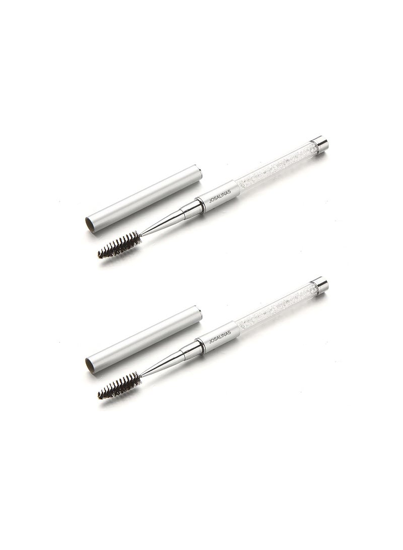 JOSALINAS 2PCS Mascara Brushes Eyebrow Eyelash Brushes Mascara Wands Spooly Applicators Eye Brushes Portable Cosmetic Brushes with Cap Spoolies Brushes for Eyelash Extensions and Eyebrows, Silver - Image 1
