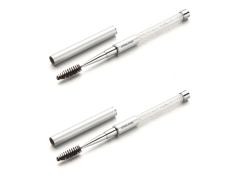 JOSALINAS 2PCS Mascara Brushes Eyebrow Eyelash Brushes Mascara Wands Spooly Applicators Eye Brushes Portable Cosmetic Brushes with Cap Spoolies Brushes for Eyelash Extensions and Eyebrows, Silver - Image 1