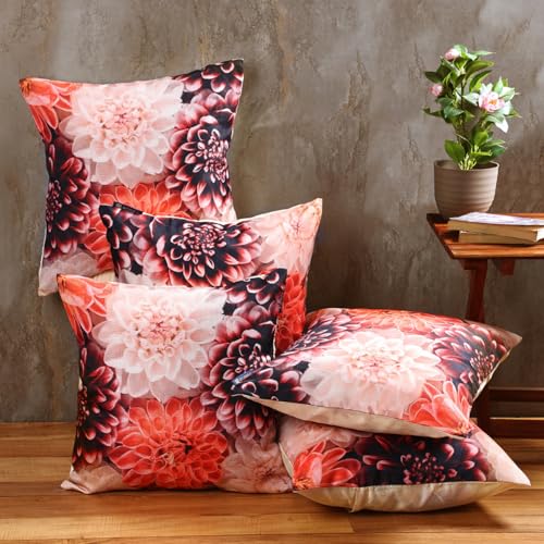 ROMEE Designer Floral Printed Cushion Cover 16 inch x 16 inch Set of 5 | Decorative Square Jute Throw Pillow/Cushion Cover for Living Room, Sofa, Couch, Bedroom (Multicolor) - Image 1