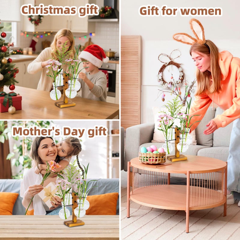 E-ROOM TREND Plant Propagation Station with Wood Stand, Propagation Vases for Plants, Terrarium Kit for Home Office Garden Decor, Gifts for Plant Lovers - 4 Bulb Glass Vases - Image 5