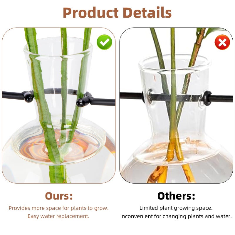 E-ROOM TREND Plant Propagation Station with Wood Stand, Propagation Vases for Plants, Terrarium Kit for Home Office Garden Decor, Gifts for Plant Lovers - 4 Bulb Glass Vases - Image 3