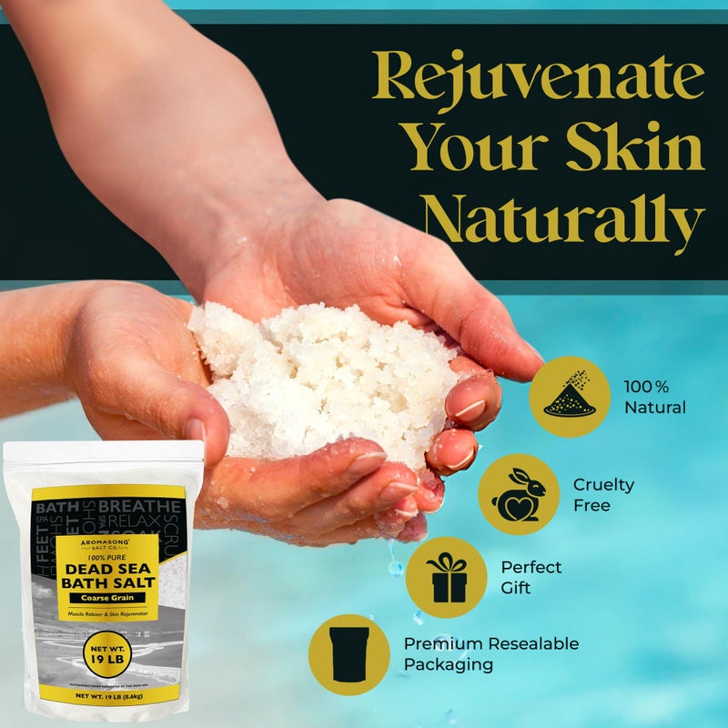 Aromasong Dead Sea Salt for Soaking - Coarse Grain Bath Salt Soak - 19 Lbs Bulk Resealable Pack - Leaves Your Skin Softer Then Epsom Salt - Image 2