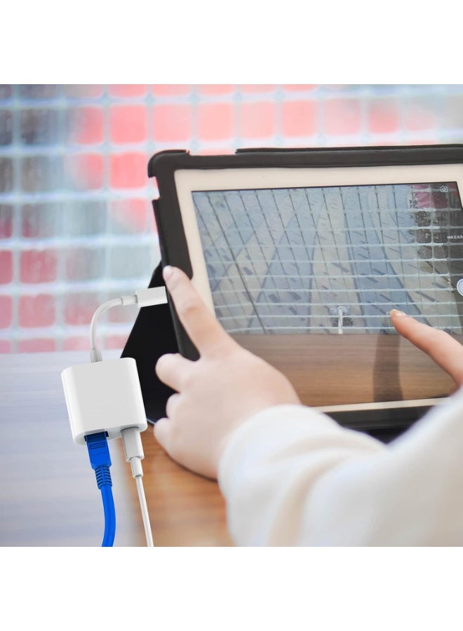 محول Lightning إلى Ethernet المعتمد من Apple MFi - محول شبكة Ethernet LAN RJ45 2 في 1 مع منفذ الشحن لـ iPhone / iPad / iPod ، Plug and Play ، يدعم شبكة 100Mbps - Image 3