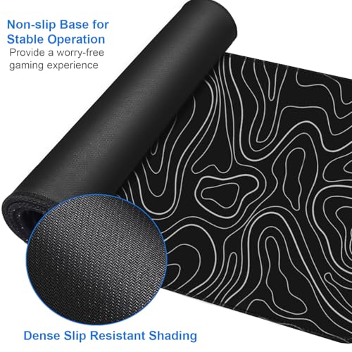 Naukay Large Extended Gaming Mouse Pad, 31.5x15.7 inch Computer Keyboard Mouse Mat, Water Resist Non-Slip Mousepad Rubber Base Long XXL Desk Mouse Pad for Gaming, Office & Home, Black White Lines - Image 4