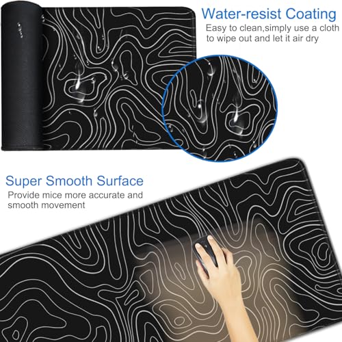 Naukay Large Extended Gaming Mouse Pad, 31.5x15.7 inch Computer Keyboard Mouse Mat, Water Resist Non-Slip Mousepad Rubber Base Long XXL Desk Mouse Pad for Gaming, Office & Home, Black White Lines - Image 3