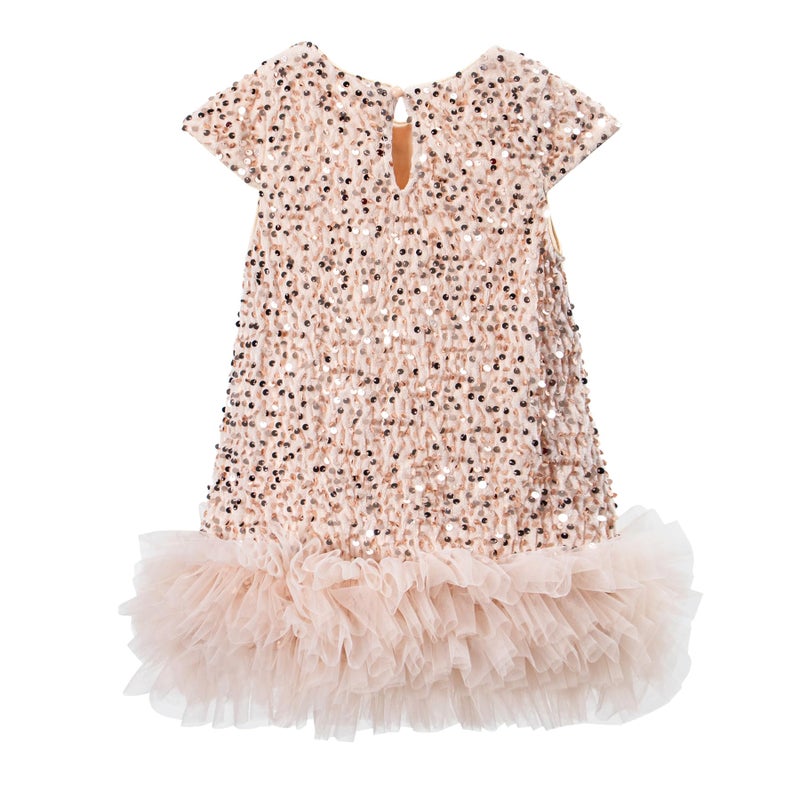 Tutu.kk Little Girls Sequin Dress A-Line Sparkly Short Sleeve Wedding Party Gown Dresses for Girls Champagne 5-6 Years - Image 4