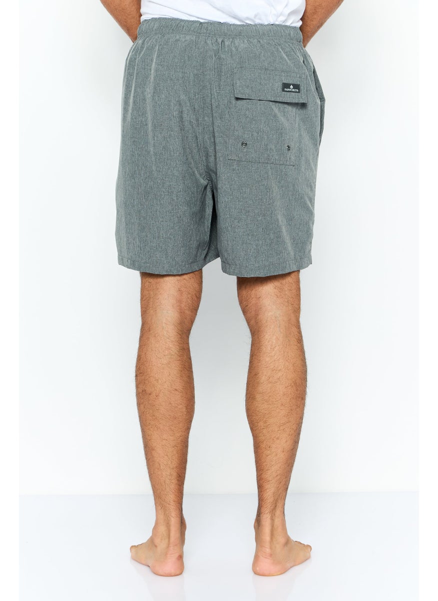 Rainforest - Men Brand Logo Drawstring Board Shorts, Grey - Image 1