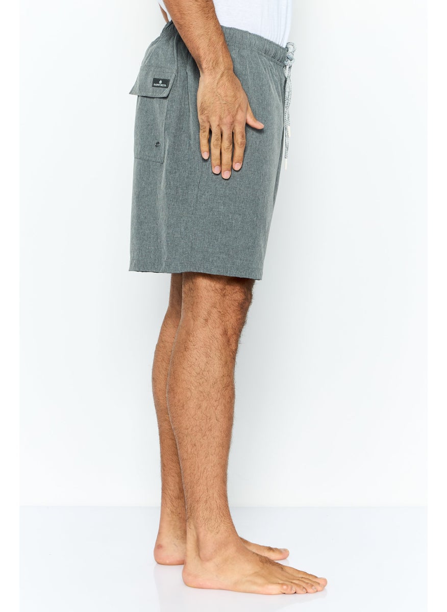 Rainforest - Men Brand Logo Drawstring Board Shorts, Grey - Image 1