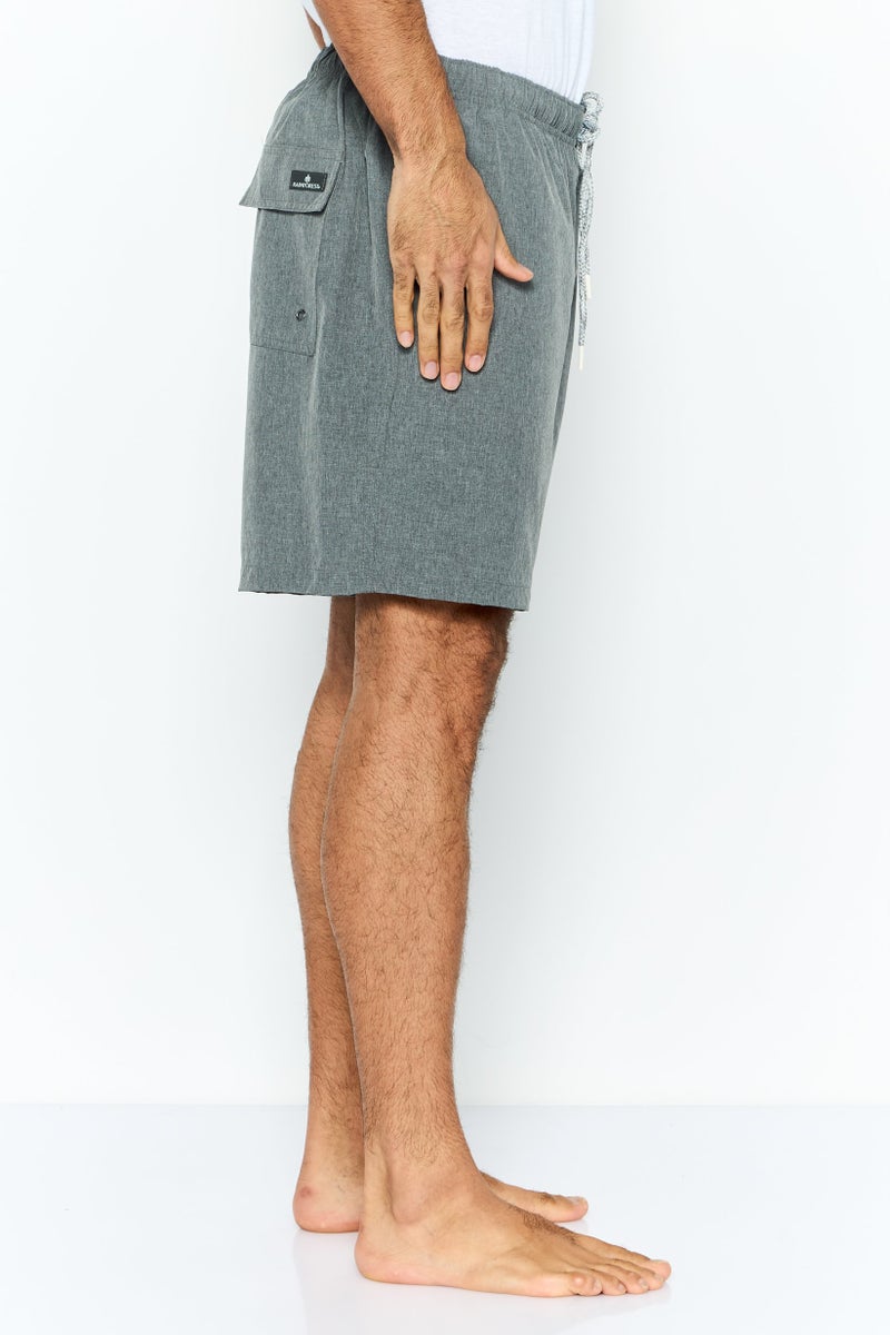 Rainforest Men Brand Logo Drawstring Board Shorts, Grey - Image 4