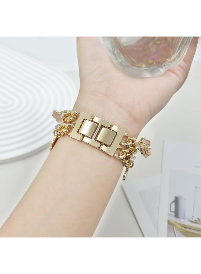 YONWORTH Cuban Chain Band Compatible with Apple Watch Bands 38/40/41mm Women,Bling Diamond Chain Dressy Metal Wristband with Cute Charms Pendants for iWatch Series 9 8 7 6 5 4 3 2 SE(38MM,A2-Gold - Image 5