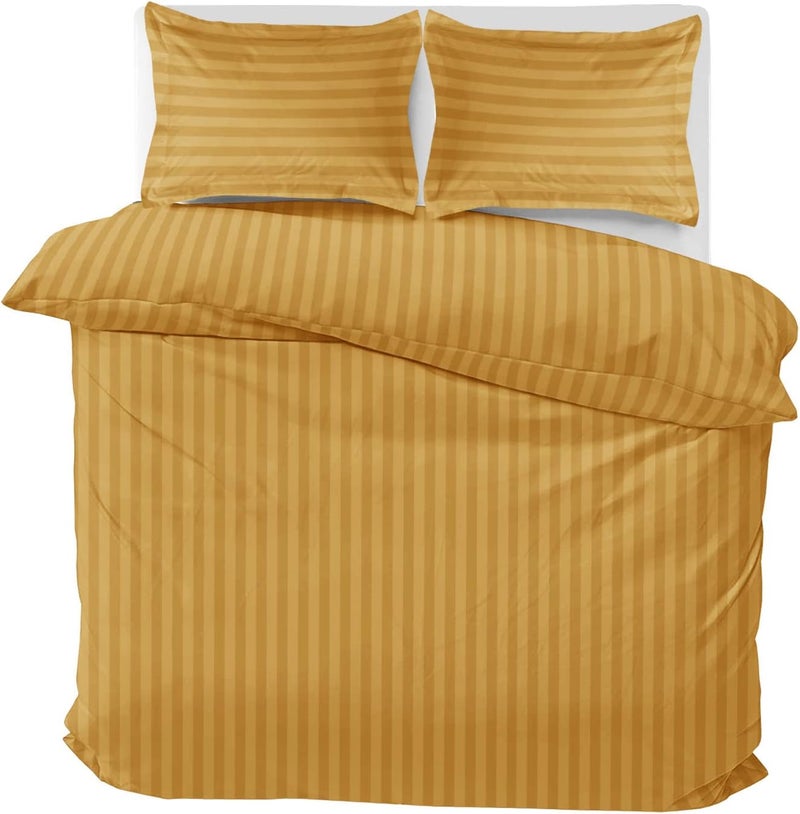 MOONLIGHT20015 King Size Duvet Cover Sets Reversible Stripes Satin Bedding Set with 2 Pillowcases Soft Hypoallergenic Duvet Covers (Ochre 230x220) - Image 3