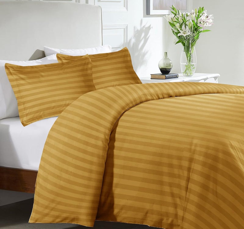 MOONLIGHT20015 King Size Duvet Cover Sets Reversible Stripes Satin Bedding Set with 2 Pillowcases Soft Hypoallergenic Duvet Covers (Ochre 230x220) - Image 2