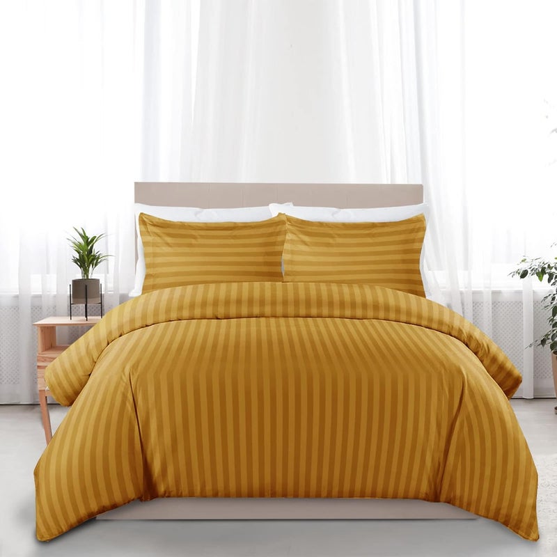 MOONLIGHT20015 King Size Duvet Cover Sets Reversible Stripes Satin Bedding Set with 2 Pillowcases Soft Hypoallergenic Duvet Covers (Ochre 230x220) - Image 5