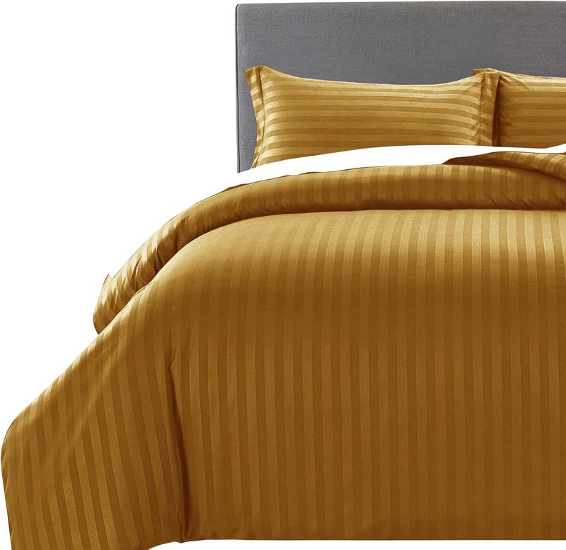 MOONLIGHT20015 King Size Duvet Cover Sets Reversible Stripes Satin Bedding Set with 2 Pillowcases Soft Hypoallergenic Duvet Covers (Ochre 230x220) - Image 1
