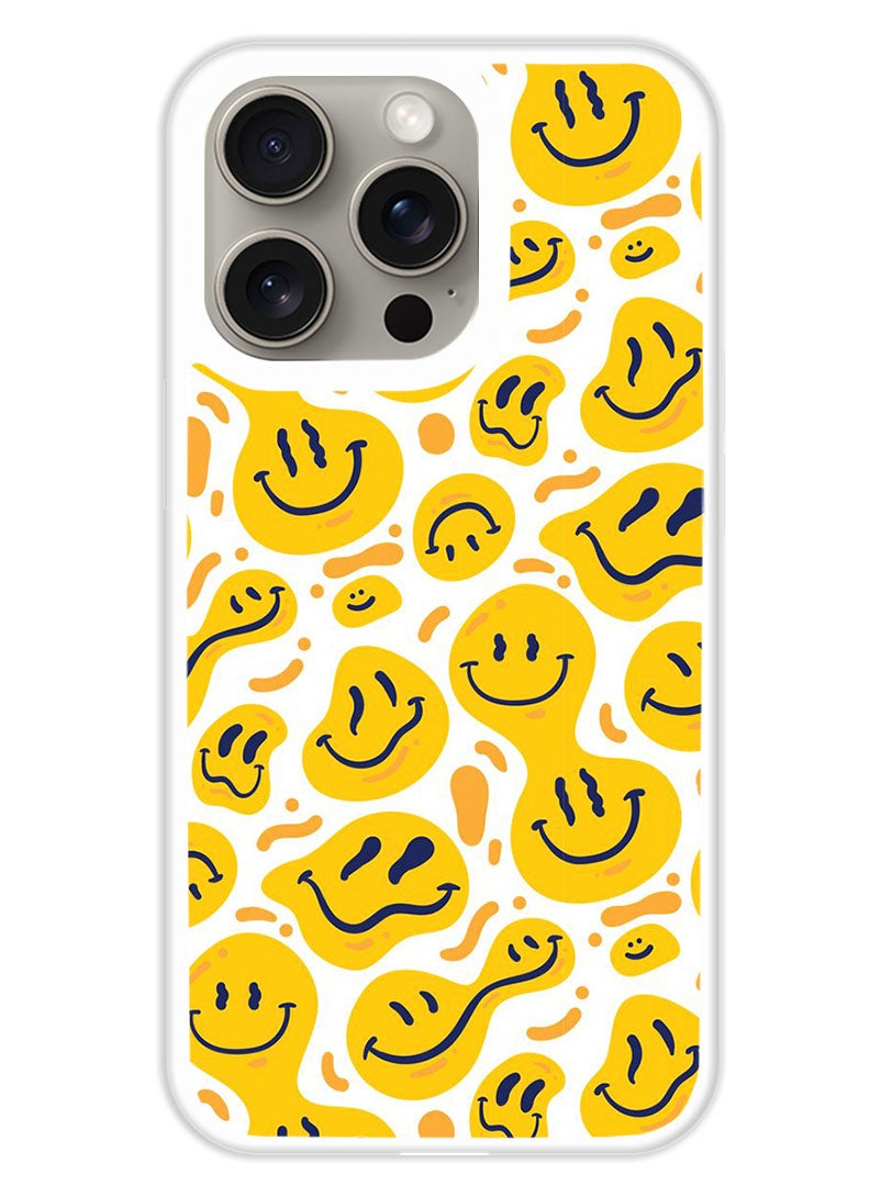 Theodor Protective Case Cover For APPLE IPHONE 15 Pro Smileys Yellow (White Bumper) - Image 1