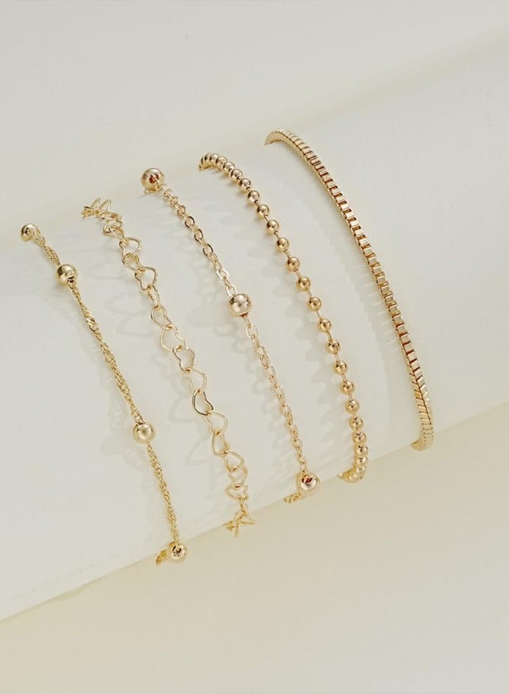Mordely 5Pcs Layered Heart Beaded Bracelets Set for Women, Charming Twisted Link Chain Bangles Round Beads Bracelets Stackable Hollow Heart Hand Jewelry  - Image 5
