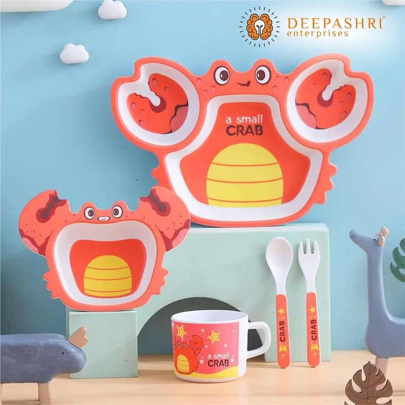 Deepashri™ Bamboo Tableware Kids Plate Set with Bowl Cup Fork Spoon Tableware for Baby Dinning Set Bamboo Fiber Dinner Set for Kids Utensil Crab Design (Set of 5 Pieces) - Image 3
