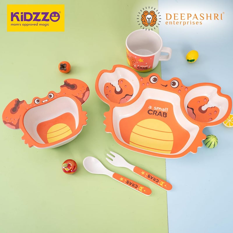 Deepashri™ Bamboo Tableware Kids Plate Set with Bowl Cup Fork Spoon Tableware for Baby Dinning Set Bamboo Fiber Dinner Set for Kids Utensil Crab Design (Set of 5 Pieces) - Image 4