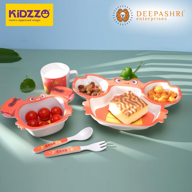 Deepashri™ Bamboo Tableware Kids Plate Set with Bowl Cup Fork Spoon Tableware for Baby Dinning Set Bamboo Fiber Dinner Set for Kids Utensil Crab Design (Set of 5 Pieces) - Image 2