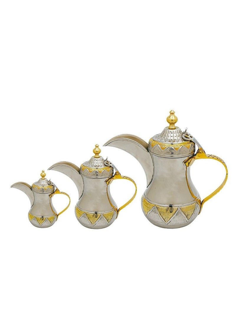 جيرنيك دلة قهوة طقم 3 مطلي باللون الأصفر 0.7 و 0.8 و 1.1 لتر نحاس