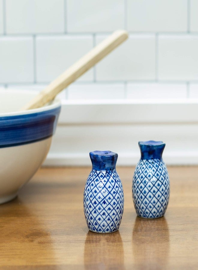 Sea Island Pineapple Blue and White 2 inch Porcelain Ceramic Salt and Pepper Shaker Set - Image 3