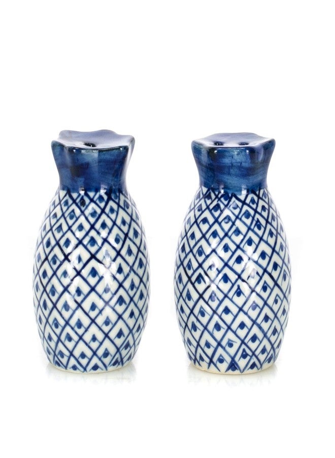 Sea Island Pineapple Blue and White 2 inch Porcelain Ceramic Salt and Pepper Shaker Set - Image 2