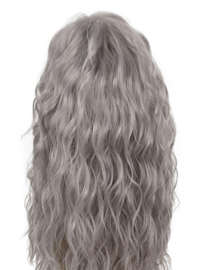GNIMEGIL Long Curly Wavy Grey Wigs for Men Synthetic Natural Party Halloween Cosplay Hair Wig with Bangs - Image 4