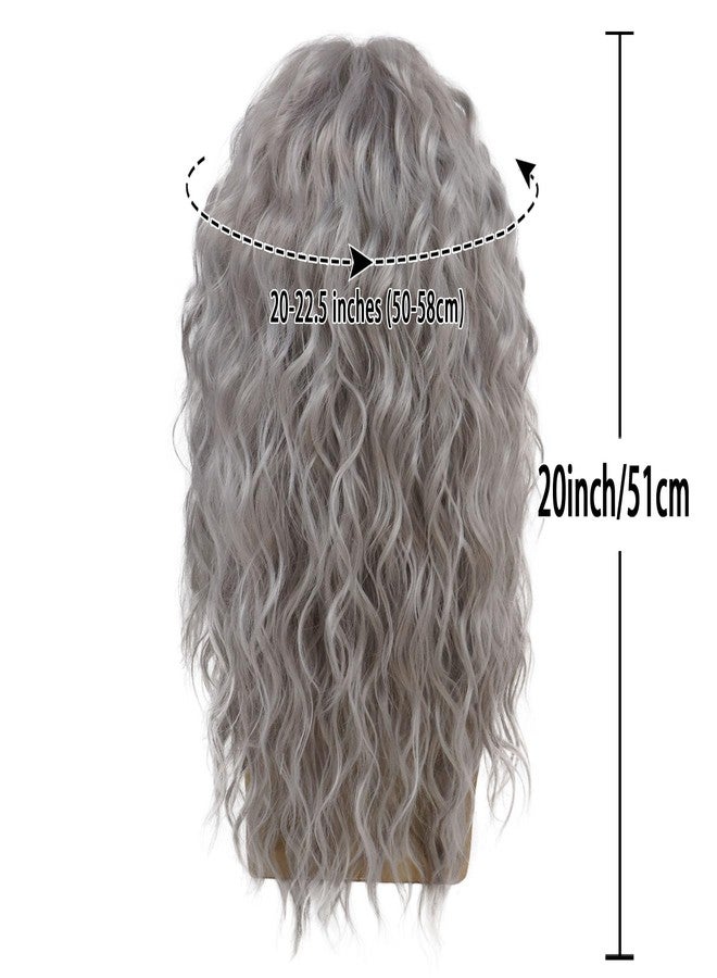 GNIMEGIL Long Curly Wavy Grey Wigs for Men Synthetic Natural Party Halloween Cosplay Hair Wig with Bangs - Image 3