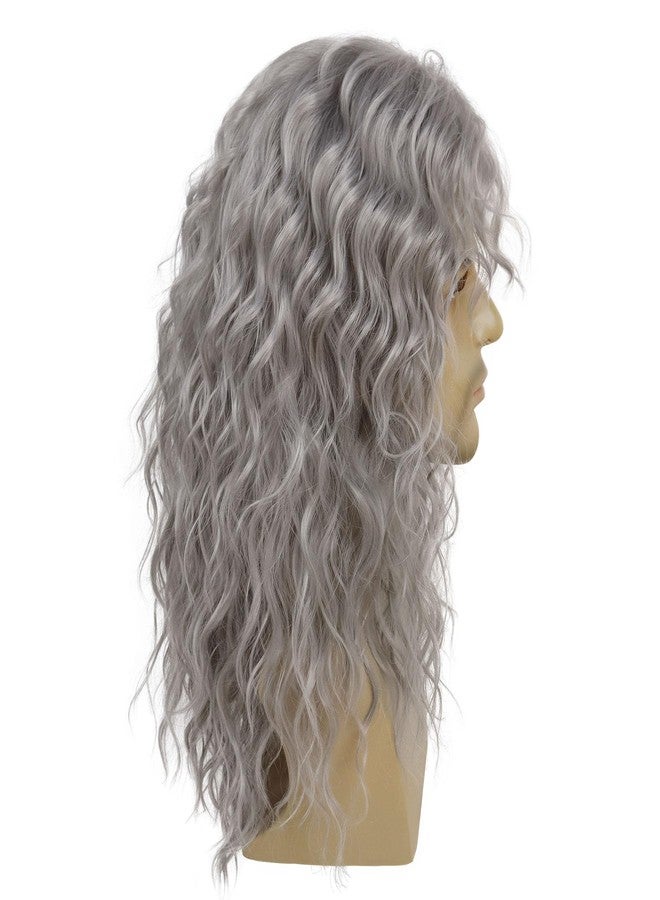 GNIMEGIL Long Curly Wavy Grey Wigs for Men Synthetic Natural Party Halloween Cosplay Hair Wig with Bangs - Image 2