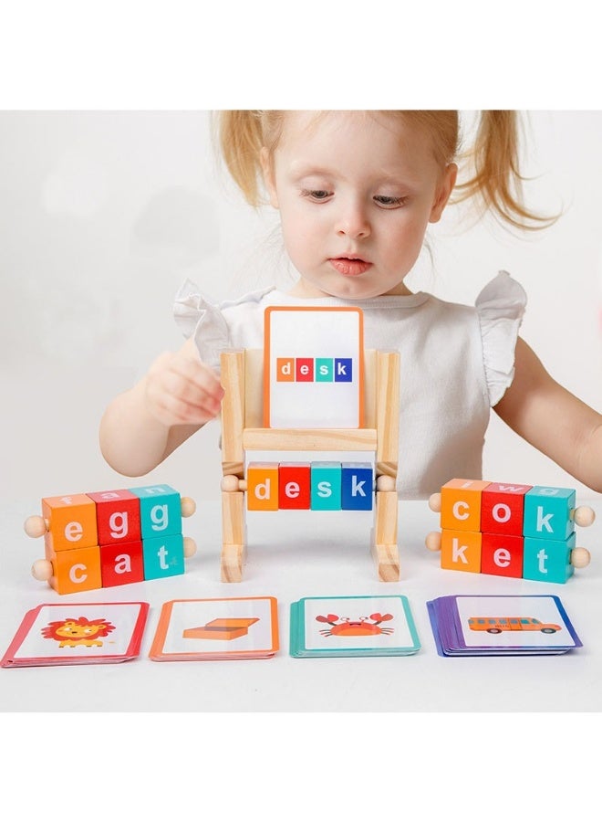 Educational rotating letters English spelling word building blocks kindergarten early education memory learning frame wooden toys  - Image 1