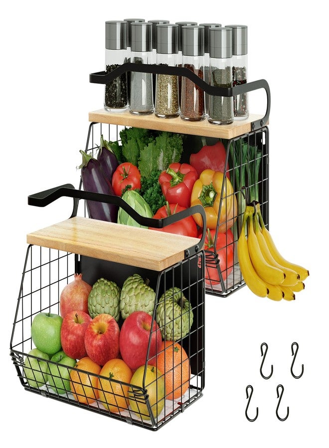 Mefirt Magnetic Shelf for Fridge with Wood Lid, Heavy Duty Magnetic Shelf, Fruit Potato and Onion Storage Bins, Magnetic Spice Rack for Refrigerator, Large Container for Refrigerator, Kitchen Counter - Image 1