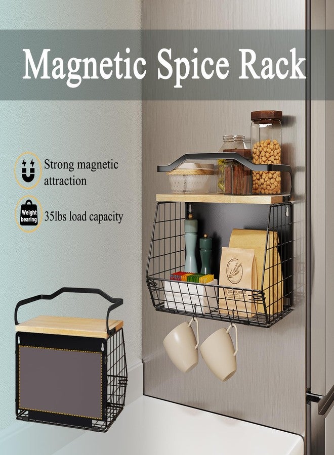 Mefirt Magnetic Shelf for Fridge with Wood Lid, Heavy Duty Magnetic Shelf, Fruit Potato and Onion Storage Bins, Magnetic Spice Rack for Refrigerator, Large Container for Refrigerator, Kitchen Counter - Image 2