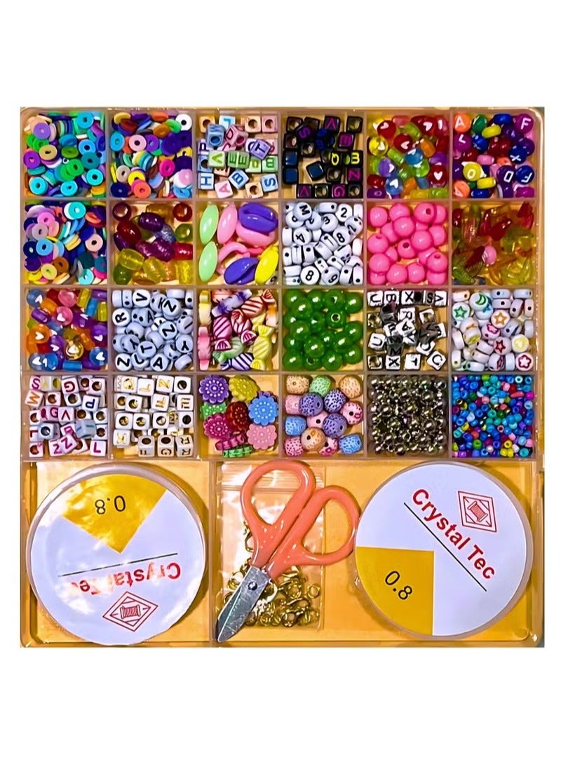 MAKS & CO. DIY Jewelry Making Kit with Hooks 2 String Reels Scissors Handmade Necklace Bracelets Rings Pendant Keychain Making Kit with Seed Pop Flat Shell Beads Letter Shapes Art Craft Activity Kit for Kids - Image 1