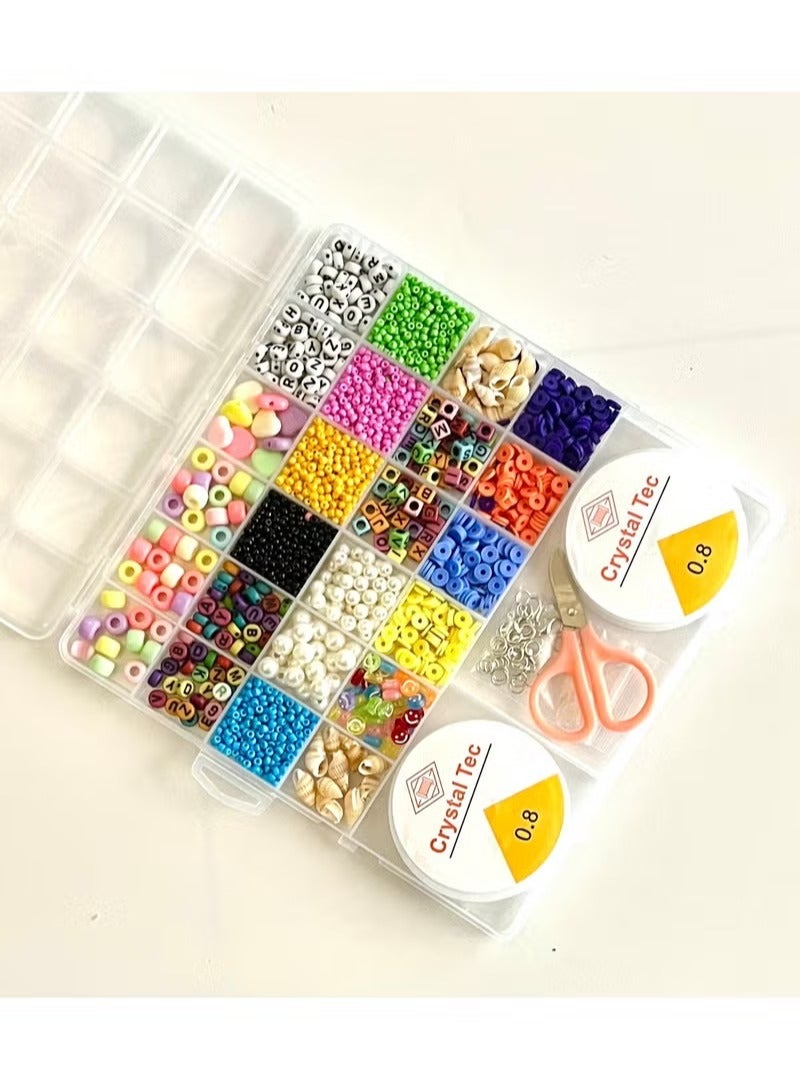 MAKS & CO. DIY Jewelry Making Kit with Hooks 2 String Reels Scissors Handmade Necklace Bracelets Rings Pendant Keychain Making Kit with Seed Pop Flat Shell Beads Letter Shapes Art Craft Activity Kit for Kids - Image 2