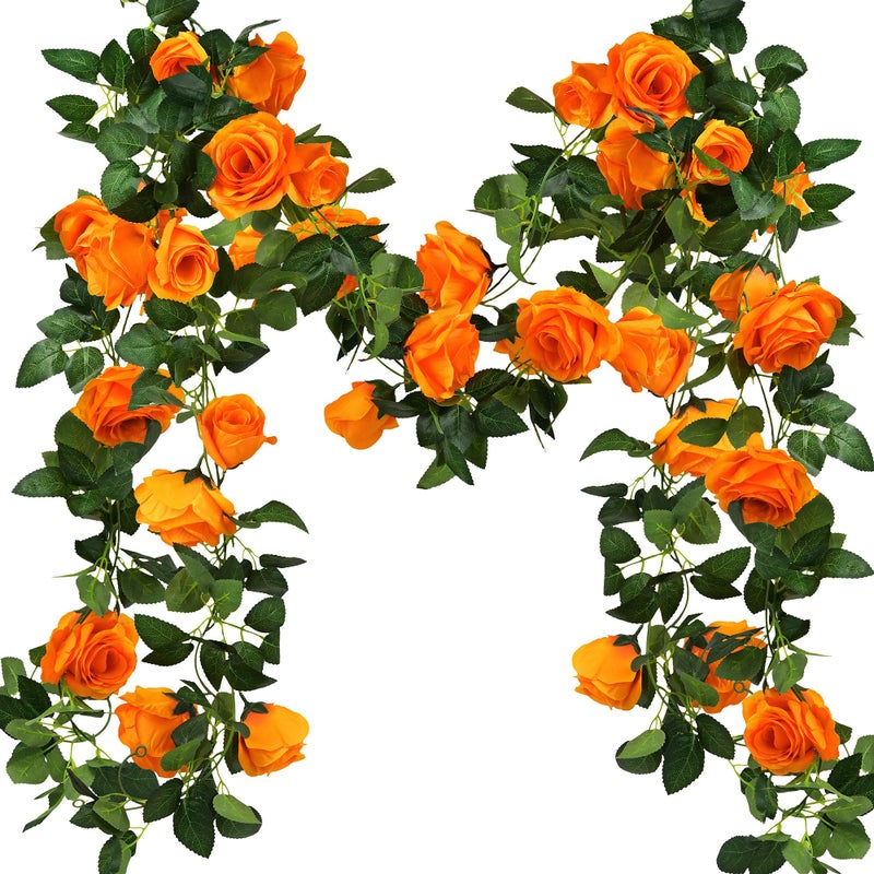 FiveSeasonStuff 29 Ft 4 Pack Rose Silk Flower Garland Artificial Flowers Decoration Hanging Floral Dcor for Wedding Baby Shower Birthday Party Garden Mandarin Orange