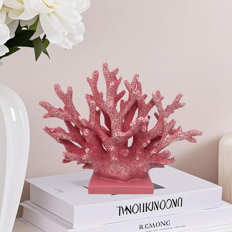 Elegondrar تمثال كورال إيلغوندرا 5.8" بوردو - تمثال كورال من الراتنج، ديكور بحري للمنزل، غرفة النوم، الحمام، غرفة المعيشة، ديكور طاولة خزانة ذات طابع بحري - Image 2