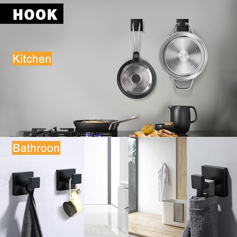 TNOMS Black Towel Bar Set 5-Piece Bathroom Hardware Set Including 23.6 Inch Towel Bar,Towel Ring Towel Hook and Toilet Paper Holder with Shelf,Stainless Steel Bathroom Accessories Set - Image 5
