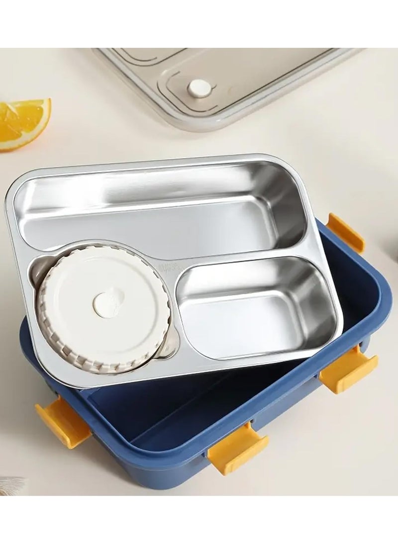 Brain Giggles - BrainGiggles 3-Compartment Thermal Lunchbox with Removable Inner Tray - Insulated, Leak Proof Bento Box for Kids-Blue - Image 1
