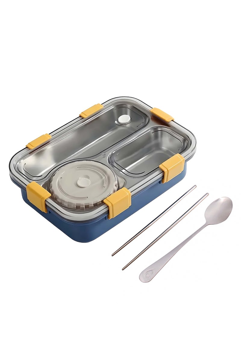 Brain Giggles BrainGiggles 3-Compartment Thermal Lunchbox with Removable Inner Tray - Insulated, Leak Proof Bento Box for Kids-Blue - Image 1