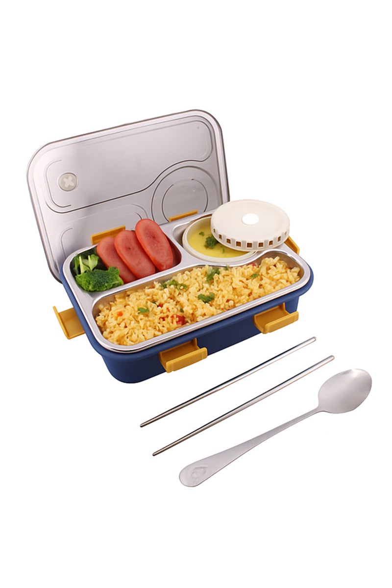 Brain Giggles BrainGiggles 3-Compartment Thermal Lunchbox with Removable Inner Tray - Insulated, Leak Proof Bento Box for Kids-Blue - Image 2