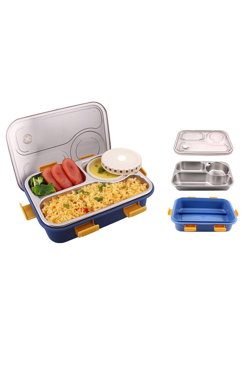 Brain Giggles BrainGiggles 3-Compartment Thermal Lunchbox with Removable Inner Tray - Insulated, Leak Proof Bento Box for Kids-Blue - Image 3