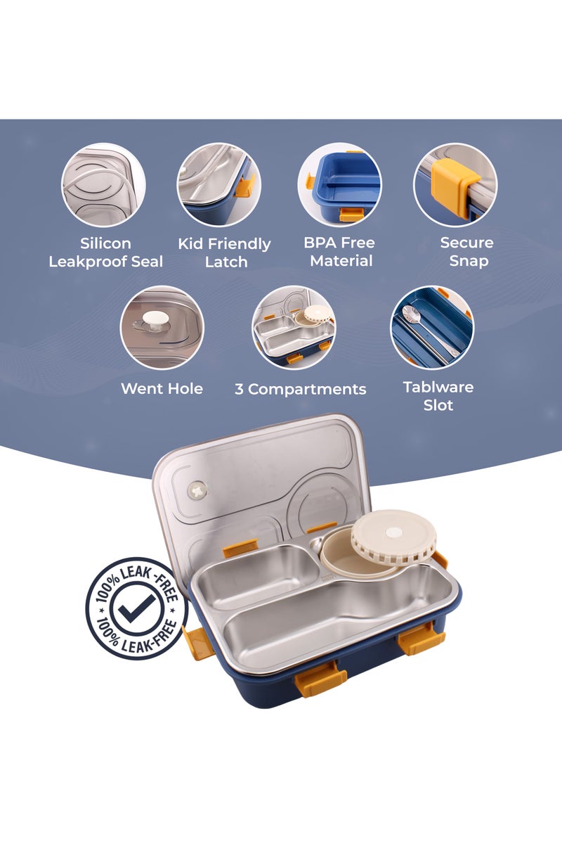 Brain Giggles BrainGiggles 3-Compartment Thermal Lunchbox with Removable Inner Tray - Insulated, Leak Proof Bento Box for Kids-Blue - Image 4